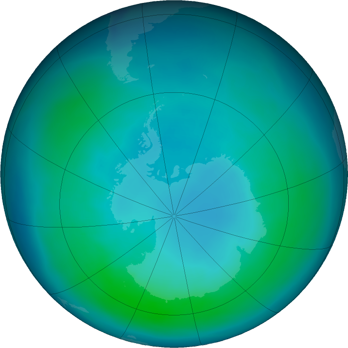 Antarctic ozone map for April 2021